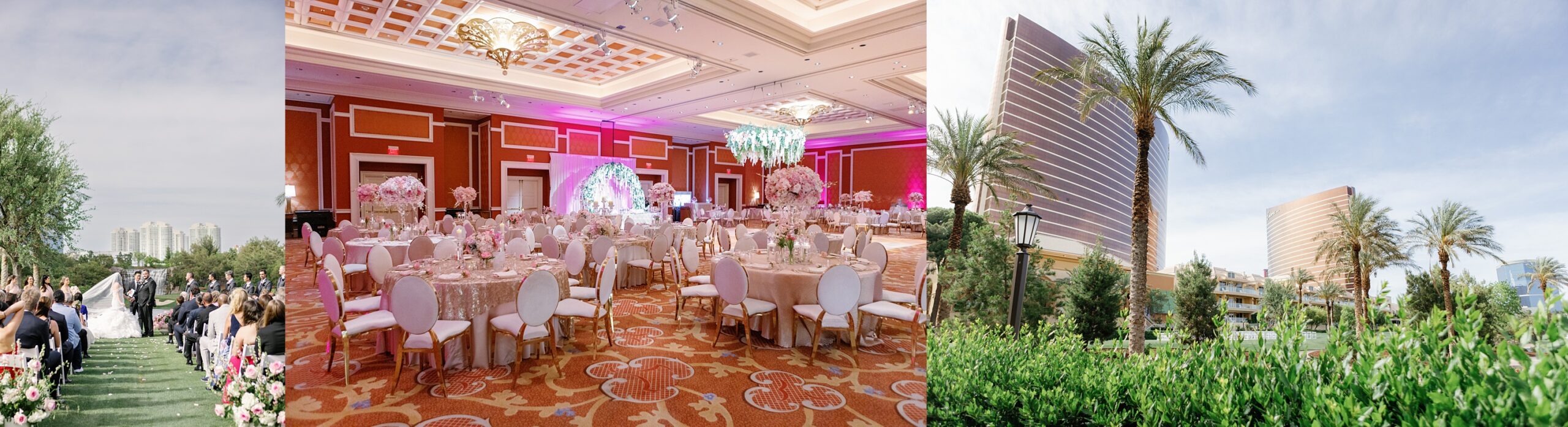 Hotel Wedding Venue in Las Vegas featuring green grass ceremony sites and beautiful ballroom receptions.