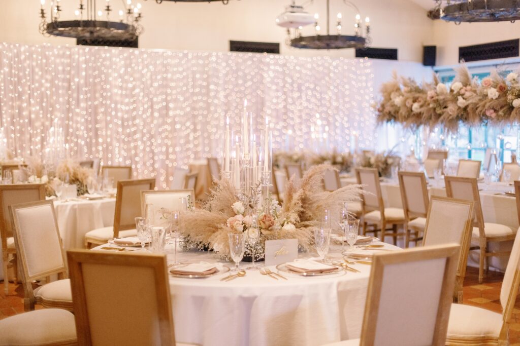elegant neutral wedding reception area at the cassata golf club wedding venue