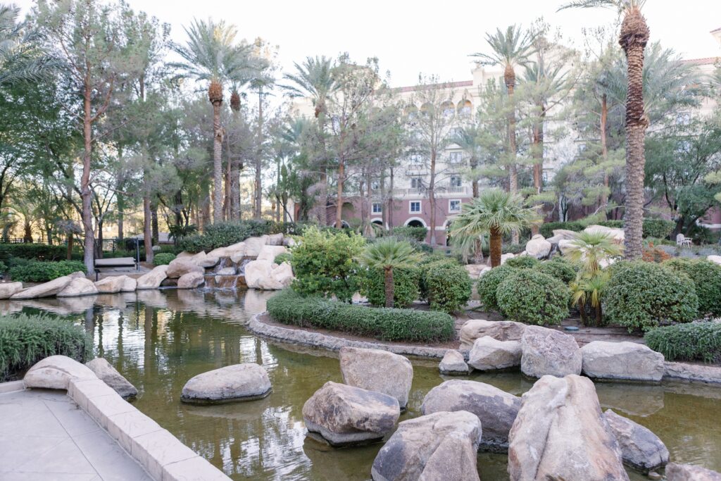 JW Marriott Las Vegas wedding elegant pond and water feature