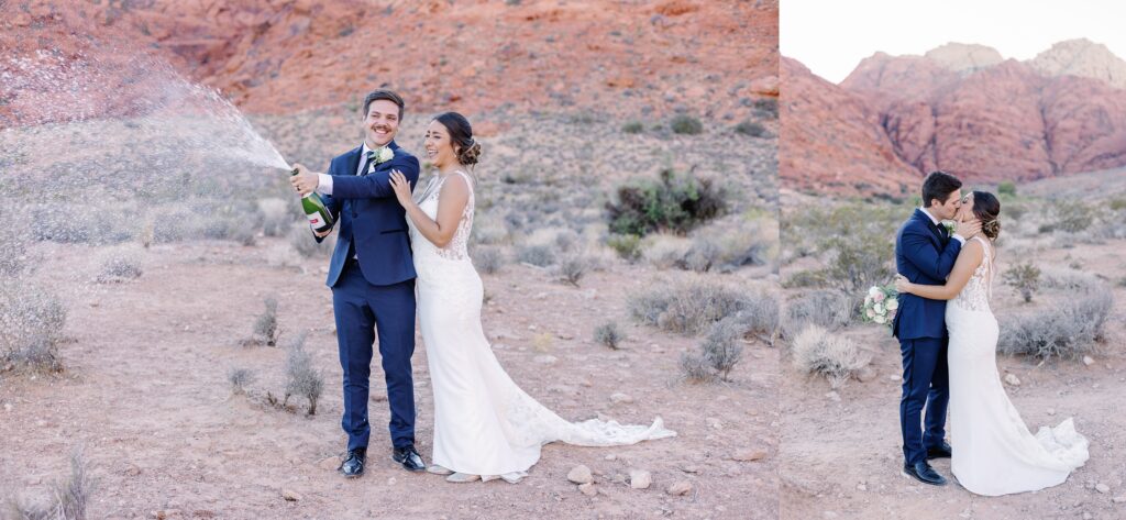 Red rocks and joyful couple in the best place to elope in Las Vegas
