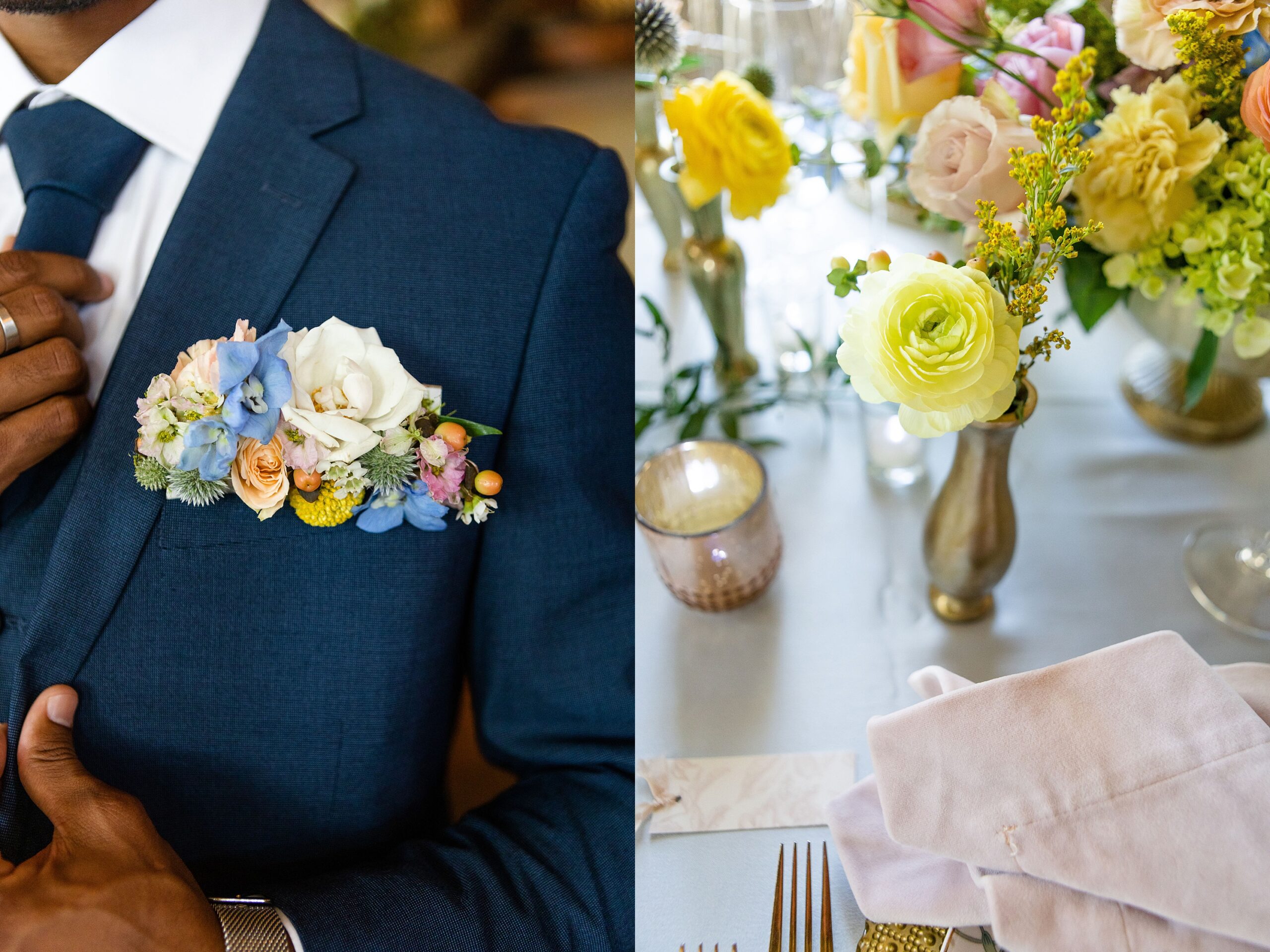 Groom and table details at an intimate wedding venues in Las Vegas