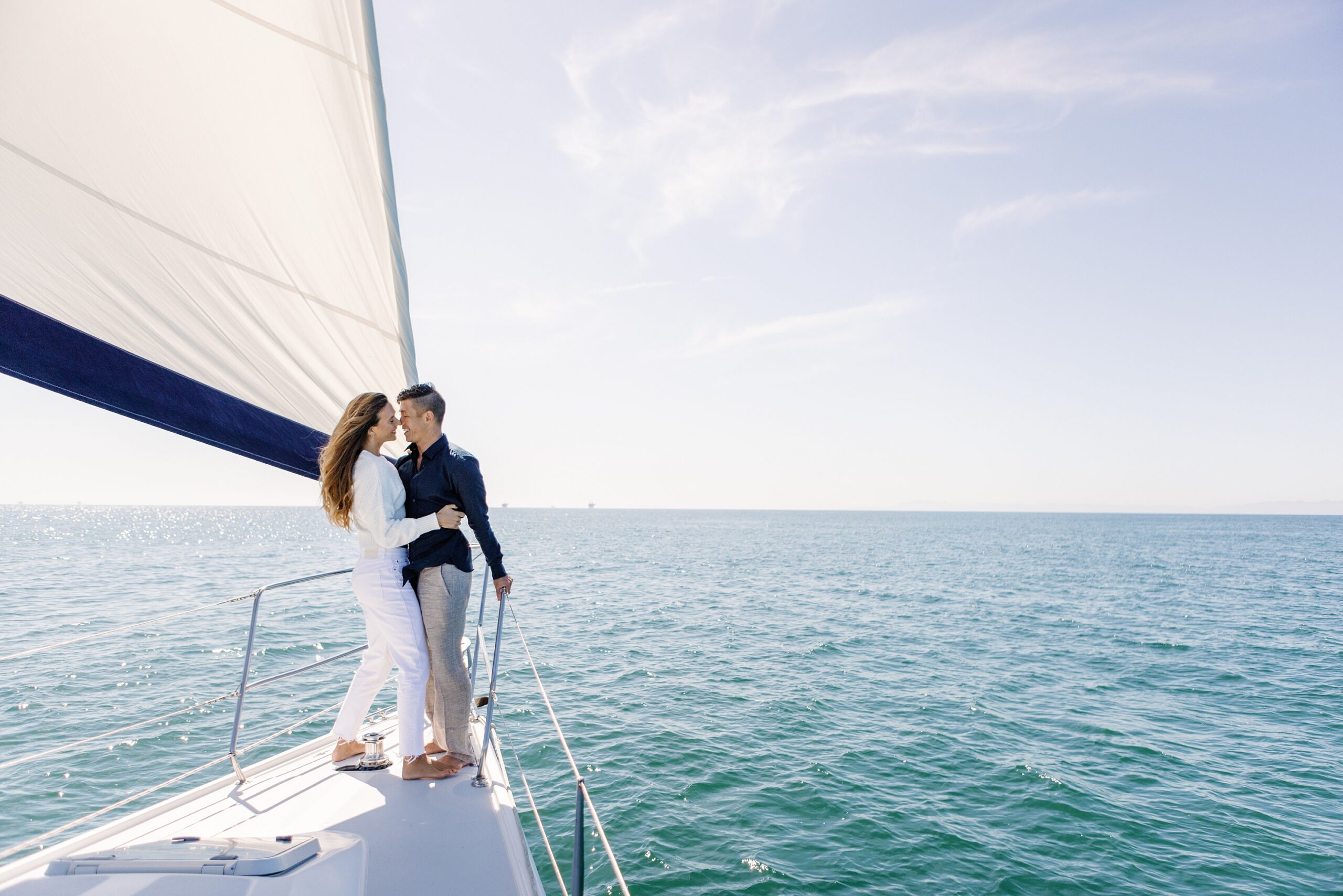 Couple together during their Sailboat Santa Barbara Engagement Session